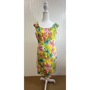 Yellow  ‎  Tommy Hilfiger Stretch. Hawaiian tropical floral cap sleeve dress Sz8